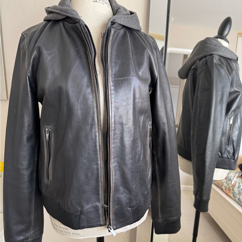 Scully Leather Jacket Black Gray Hooded Bomber